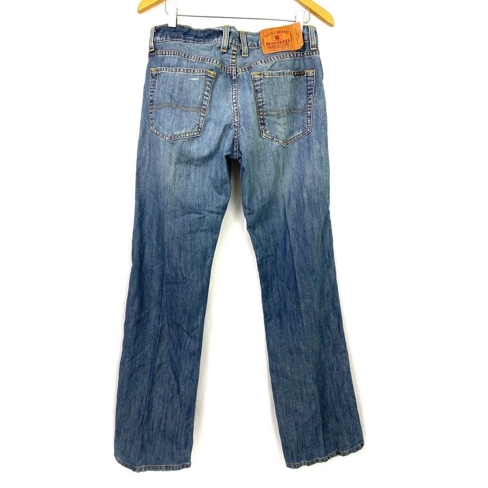 Lucky Brand Jeans Mens 30 Relaxed Bootleg Fender Distressed Blue ACTUAL 32x32